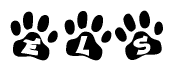 The image shows a row of animal paw prints, each containing a letter. The letters spell out the word Els within the paw prints.