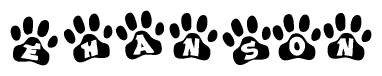 The image shows a series of animal paw prints arranged horizontally. Within each paw print, there's a letter; together they spell Ehanson