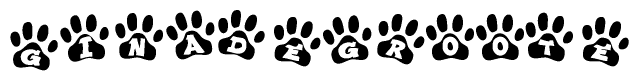 The image shows a series of animal paw prints arranged horizontally. Within each paw print, there's a letter; together they spell Ginadegroote
