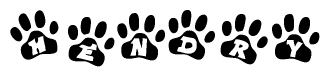 The image shows a row of animal paw prints, each containing a letter. The letters spell out the word Hendry within the paw prints.