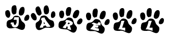 The image shows a series of animal paw prints arranged horizontally. Within each paw print, there's a letter; together they spell Jarell