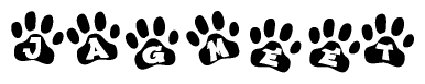 The image shows a series of animal paw prints arranged in a horizontal line. Each paw print contains a letter, and together they spell out the word Jagmeet.