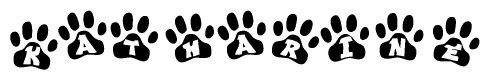 The image shows a series of animal paw prints arranged horizontally. Within each paw print, there's a letter; together they spell Katharine