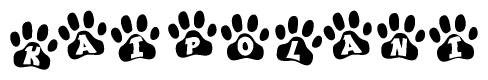 The image shows a series of animal paw prints arranged horizontally. Within each paw print, there's a letter; together they spell Kaipolani
