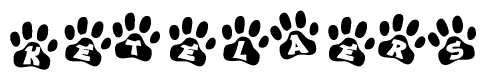 The image shows a row of animal paw prints, each containing a letter. The letters spell out the word Ketelaers within the paw prints.