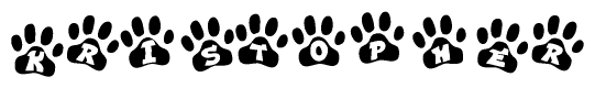 The image shows a series of animal paw prints arranged horizontally. Within each paw print, there's a letter; together they spell Kristopher