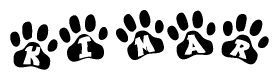 The image shows a series of animal paw prints arranged horizontally. Within each paw print, there's a letter; together they spell Kimar