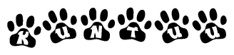   The image shows a row of animal paw prints, each containing a letter. The letters spell out the word Kuntuu within the paw prints. 