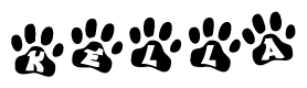 The image shows a row of animal paw prints, each containing a letter. The letters spell out the word Kella within the paw prints.