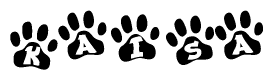 The image shows a series of animal paw prints arranged horizontally. Within each paw print, there's a letter; together they spell Kaisa