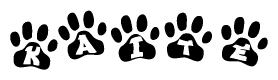 The image shows a series of animal paw prints arranged horizontally. Within each paw print, there's a letter; together they spell Kaite