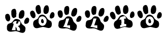 The image shows a series of animal paw prints arranged horizontally. Within each paw print, there's a letter; together they spell Kollio