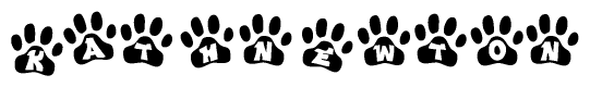 The image shows a series of animal paw prints arranged horizontally. Within each paw print, there's a letter; together they spell Kathnewton