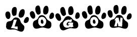 The image shows a series of animal paw prints arranged in a horizontal line. Each paw print contains a letter, and together they spell out the word Logon.