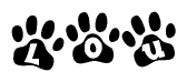 The image shows a series of animal paw prints arranged horizontally. Within each paw print, there's a letter; together they spell Lou