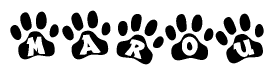 The image shows a series of animal paw prints arranged horizontally. Within each paw print, there's a letter; together they spell Marou