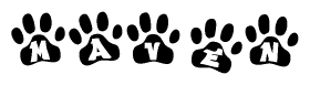 The image shows a row of animal paw prints, each containing a letter. The letters spell out the word Maven within the paw prints.