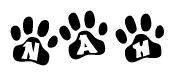 The image shows a row of animal paw prints, each containing a letter. The letters spell out the word Nah within the paw prints.