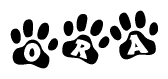 The image shows a series of animal paw prints arranged horizontally. Within each paw print, there's a letter; together they spell Ora