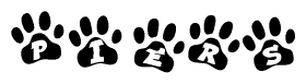 The image shows a row of animal paw prints, each containing a letter. The letters spell out the word Piers within the paw prints.