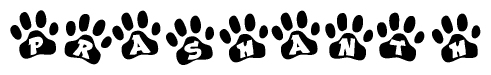 The image shows a series of animal paw prints arranged horizontally. Within each paw print, there's a letter; together they spell Prashanth