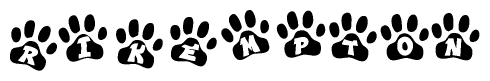 The image shows a series of animal paw prints arranged horizontally. Within each paw print, there's a letter; together they spell Rikempton