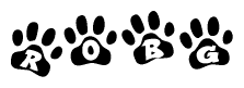 The image shows a series of animal paw prints arranged horizontally. Within each paw print, there's a letter; together they spell Robg
