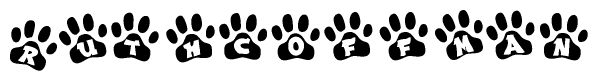 The image shows a series of animal paw prints arranged horizontally. Within each paw print, there's a letter; together they spell Ruthcoffman