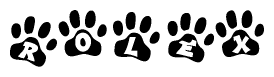The image shows a series of animal paw prints arranged horizontally. Within each paw print, there's a letter; together they spell Rolex