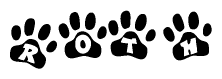 The image shows a series of animal paw prints arranged horizontally. Within each paw print, there's a letter; together they spell Roth