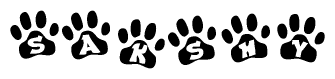 The image shows a series of animal paw prints arranged horizontally. Within each paw print, there's a letter; together they spell Sakshy