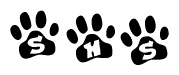 The image shows a series of animal paw prints arranged in a horizontal line. Each paw print contains a letter, and together they spell out the word Shs.