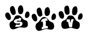 The image shows a series of animal paw prints arranged horizontally. Within each paw print, there's a letter; together they spell Siv