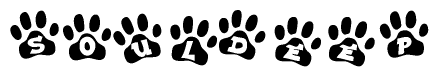 The image shows a series of animal paw prints arranged horizontally. Within each paw print, there's a letter; together they spell Souldeep