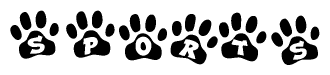 The image shows a series of animal paw prints arranged horizontally. Within each paw print, there's a letter; together they spell Sports