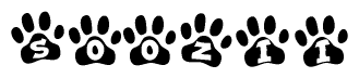 The image shows a row of animal paw prints, each containing a letter. The letters spell out the word Soozii within the paw prints.