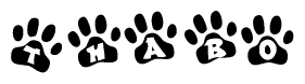 The image shows a series of animal paw prints arranged horizontally. Within each paw print, there's a letter; together they spell Thabo