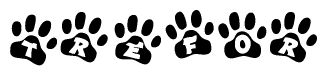 The image shows a series of animal paw prints arranged horizontally. Within each paw print, there's a letter; together they spell Trefor