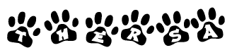 The image shows a series of animal paw prints arranged horizontally. Within each paw print, there's a letter; together they spell Thersa