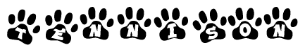 The image shows a series of animal paw prints arranged horizontally. Within each paw print, there's a letter; together they spell Tennison