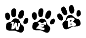 The image shows a series of animal paw prints arranged horizontally. Within each paw print, there's a letter; together they spell Web
