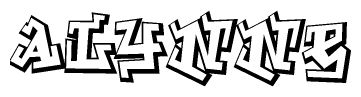 The image is a stylized representation of the letters Alynne designed to mimic the look of graffiti text. The letters are bold and have a three-dimensional appearance, with emphasis on angles and shadowing effects.