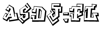 The image is a stylized representation of the letters Asdj;fl designed to mimic the look of graffiti text. The letters are bold and have a three-dimensional appearance, with emphasis on angles and shadowing effects.