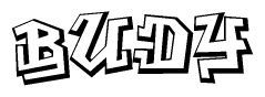 The clipart image features a stylized text in a graffiti font that reads Budy.