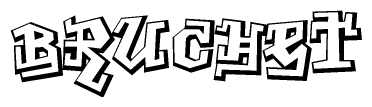 The clipart image depicts the word Bruchet in a style reminiscent of graffiti. The letters are drawn in a bold, block-like script with sharp angles and a three-dimensional appearance.