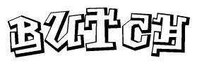 The image is a stylized representation of the letters Butch designed to mimic the look of graffiti text. The letters are bold and have a three-dimensional appearance, with emphasis on angles and shadowing effects.