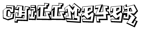 The clipart image depicts the word Chillmeyer in a style reminiscent of graffiti. The letters are drawn in a bold, block-like script with sharp angles and a three-dimensional appearance.