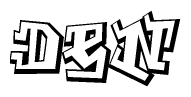 The image is a stylized representation of the letters Den designed to mimic the look of graffiti text. The letters are bold and have a three-dimensional appearance, with emphasis on angles and shadowing effects.