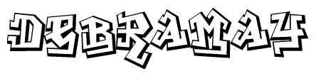 The clipart image depicts the word Debramay in a style reminiscent of graffiti. The letters are drawn in a bold, block-like script with sharp angles and a three-dimensional appearance.
