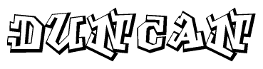 The clipart image depicts the word Duncan in a style reminiscent of graffiti. The letters are drawn in a bold, block-like script with sharp angles and a three-dimensional appearance.